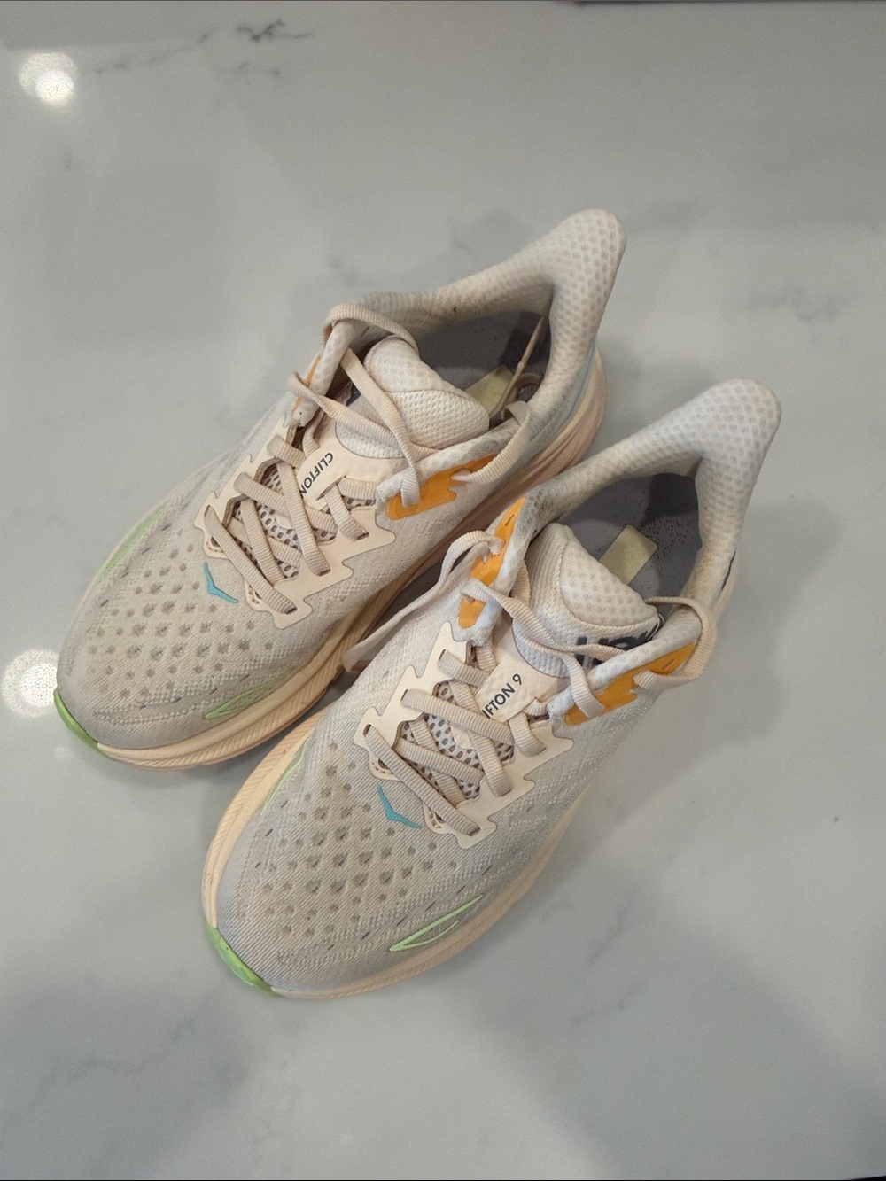 Hoka Women's Athletic Running Shoes in Cream with Yellow & Light Green Accents